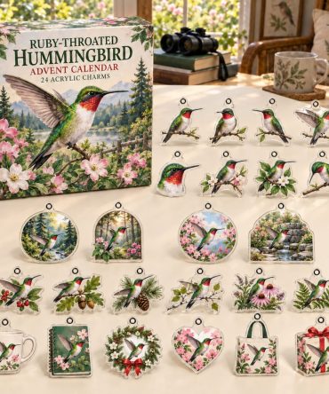 Ruby-Throated Hummingbird 24-Day Countdown — Tiny Acrylic Hummingbird Charms For Advent, Ornaments & Gifts , Delicate Nature Collectible Set