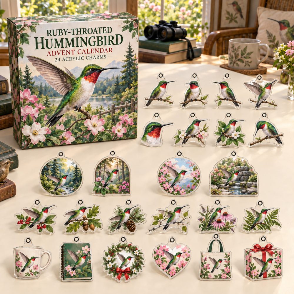Ruby-Throated Hummingbird 24-Day Countdown — Tiny Acrylic Hummingbird Charms For Advent, Ornaments & Gifts , Delicate Nature Collectible Set