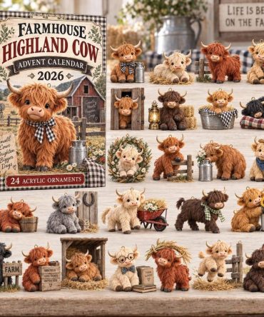 Rustic Farmhouse Highland Cow Holiday Countdown - 24-Day Acrylic Charms Collection, Cozy Country Ornament Gift