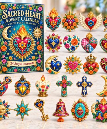Sacred Heart Folk Treasures Advent Calendar 2026 - 24 Mystical Acrylic Charms Inspired By Folk Art & Devotional Icons