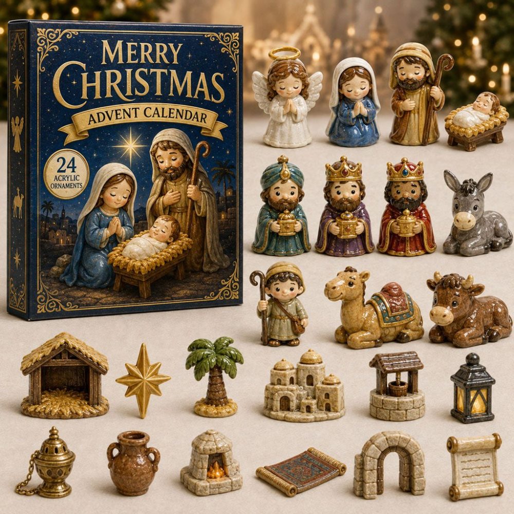Sacred Scene Nativity Advent Calendar — 24-Day Christmas Countdown With Acrylic Religious Charms, Faith-Based Holiday Keepsake Gift