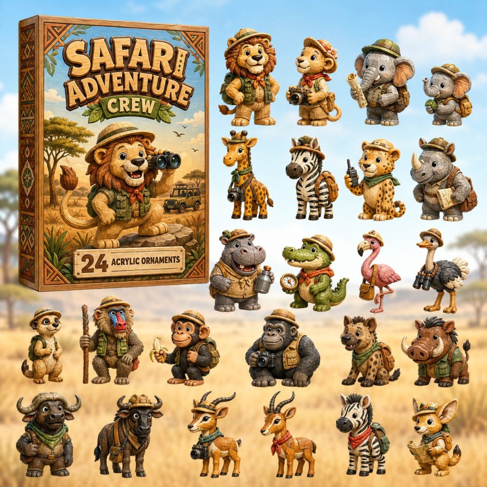 Safari Adventure Crew 24-Day Advent Countdown – 2026 Acrylic Charm Calendar, Explorer-Themed Gift Set