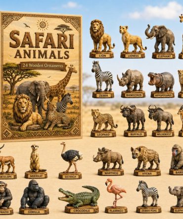 Safari Animals Wooden Advent Calendar 2026 — 24-Day Hand-Painted Wooden Charm Countdown For Kids, Educational Wildlife Gift