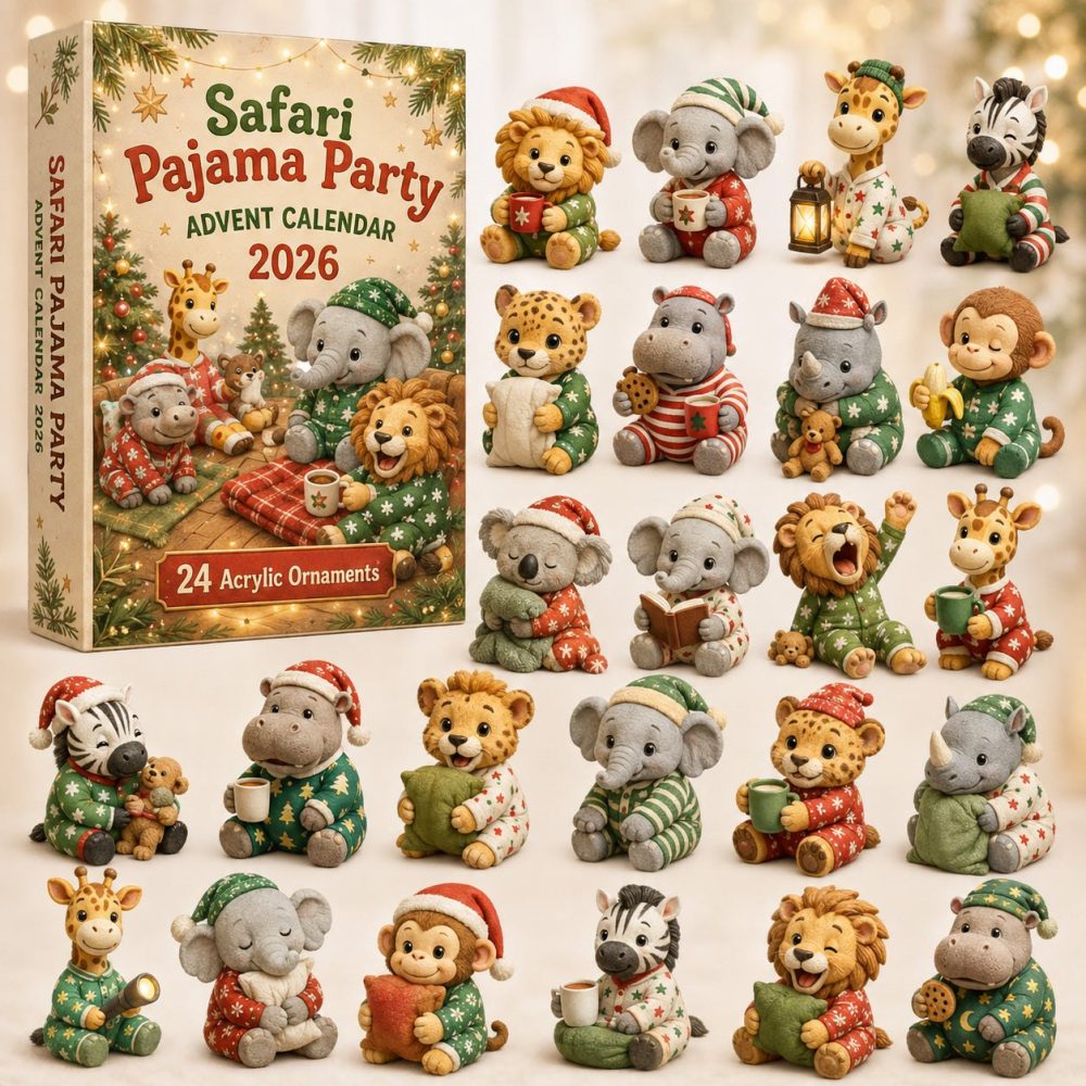 Safari Pajama Party Countdown Calendar – 24-Day 2026 Acrylic Charm Advent, Cozy Sleepover Gift For Kids