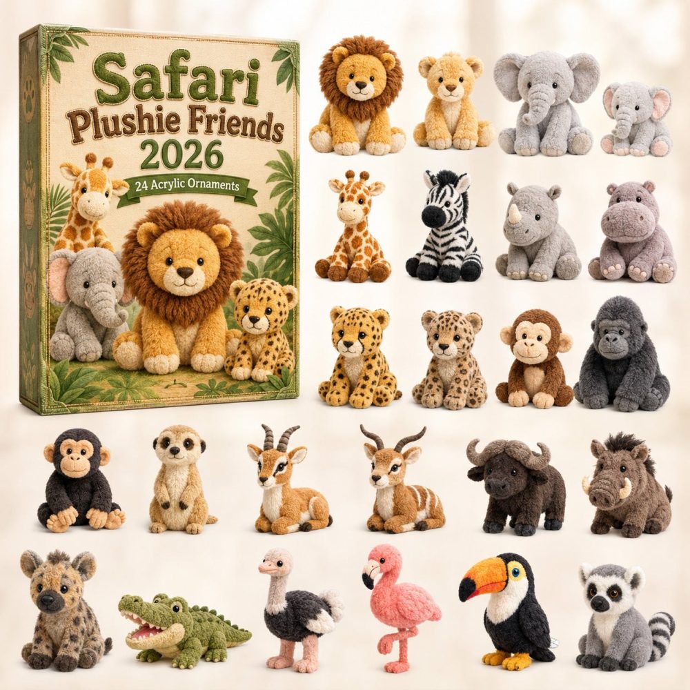 Safari Plushie Friends 24-Day Advent Countdown – 2026 Acrylic Charm Calendar, Cute Animal Gift For Kids