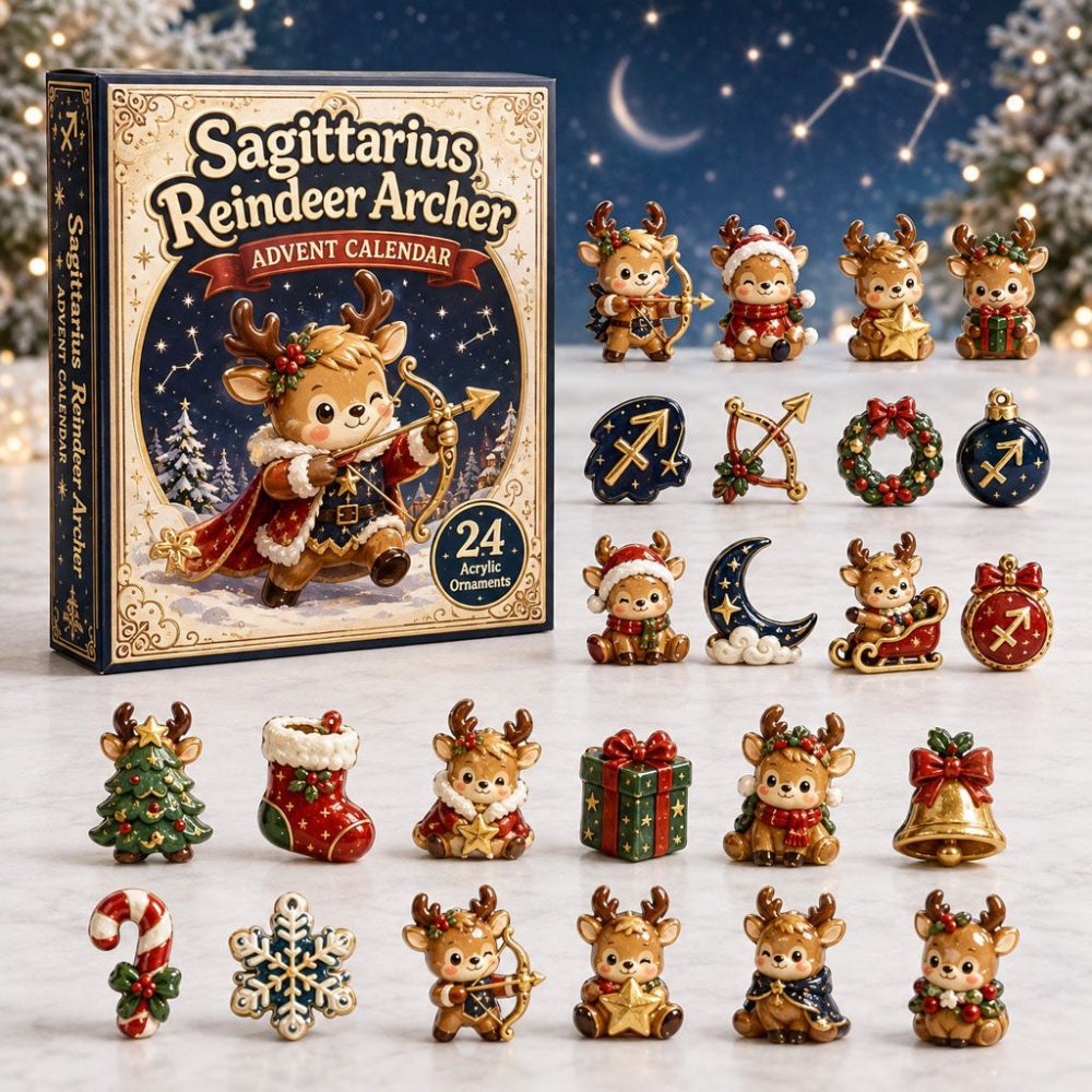 Sagittarius Reindeer Zodiac Charm Advent – 24-Day 2026 Acrylic Countdown Calendar, Astrology Gift Set