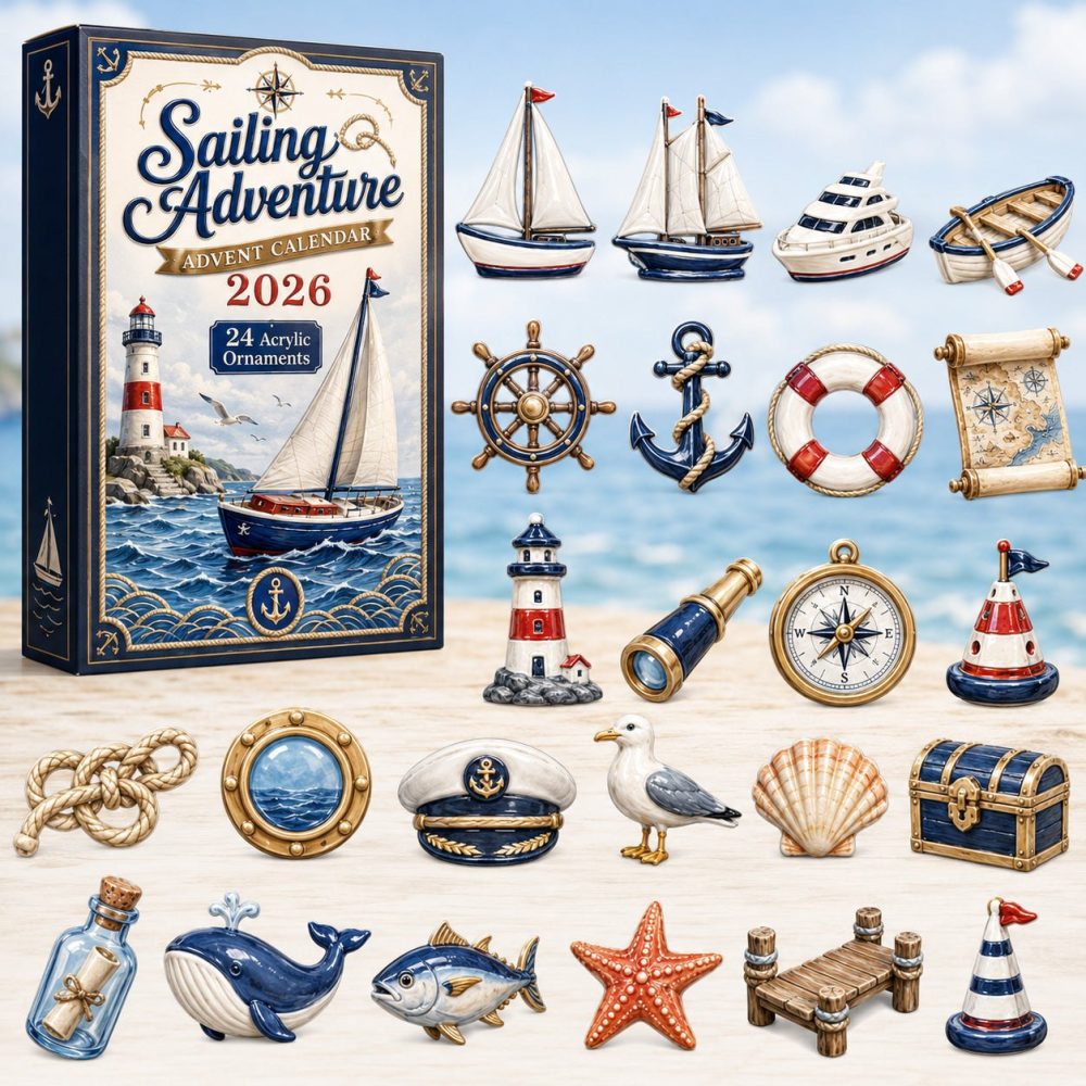 Sailing Adventure Holiday Calendar — 24-Day Nautical Advent With Acrylic Boat & Sea Charms, Perfect Gift For Mariners & Kids