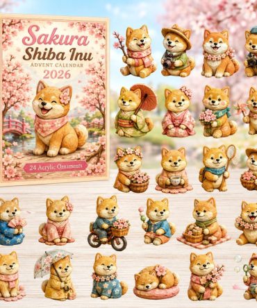 Sakura Shiba Inu Countdown Calendar — 24-Day Cherry Blossom Advent With Acrylic Shiba Charms, Cute Japanese Dog Holiday Gift