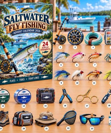 Saltwater Fly Fishing 2026 Advent Countdown — 24-Day Angler Calendar With Acrylic Charms, Coastal Fishing Gift Set