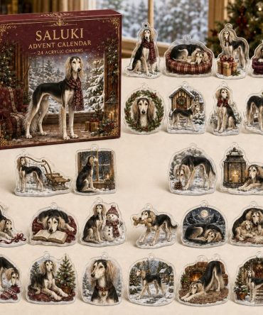 Saluki Holiday Advent Calendar With 24 Acrylic Charms — Stylish Canine-Themed Seasonal Gift & Collectible Charm Set