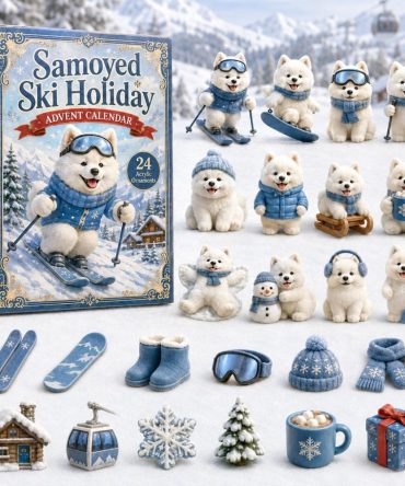 Samoyed Ski Holiday 24-Day Advent Calendar 2026 — Acrylic Skiing Dog Charms, Winter Sports Countdown Gift For Dog Lovers