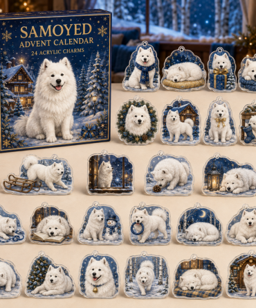 Samoyed Holiday Countdown Advent Calendar — 24 Handcrafted Acrylic Samoyed Charms, Cute Winter Gift For Dog Lovers