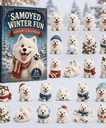 Samoyed Winter Fun 24-Day Advent Calendar 2026 — Acrylic Dog Charms, Snowy Puppy Scenes Holiday Countdown Gift