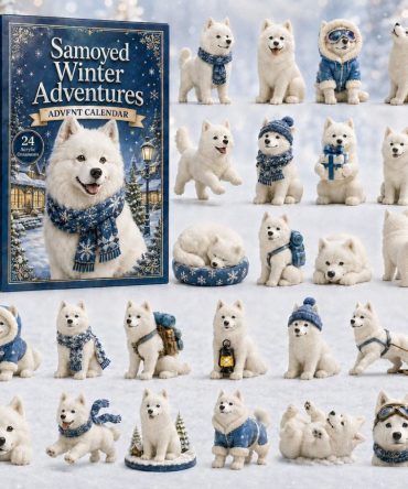 Samoyed Winter Fun 24-Day Advent Calendar 2026 — Handcrafted Wooden Charms Puppy Snow Scenes, Premium Holiday Gift
