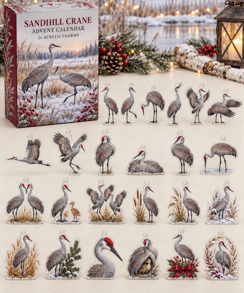 Sandhill Crane 24-Day Acrylic Charm Countdown Calendar — Elegant Bird-Themed Holiday Gift Set For Nature Lovers & Collectors