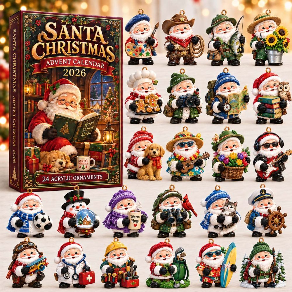 2026 Santa Christmas Magic Countdown — 24-Day Festive Advent With Jolly Acrylic Santa Charms, Classic Holiday Gift For All Ages