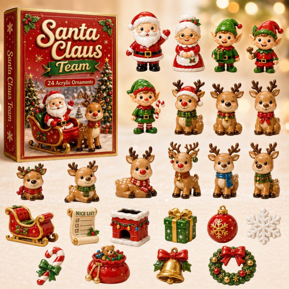 Santa Claus Team 24-Day Advent Calendar 2026 With Festive Acrylic Charms — Countdown To Christmas Holiday Gift Set