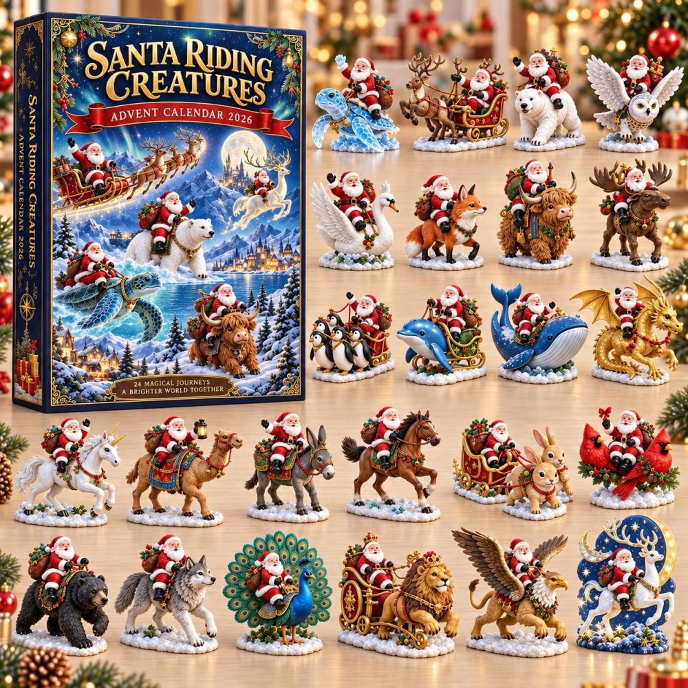 Santa Riding Creatures Advent Calendar 2026 — 24-Day Acrylic Charm Countdown, Whimsical Santa & Animal Ornaments, Holiday Decor