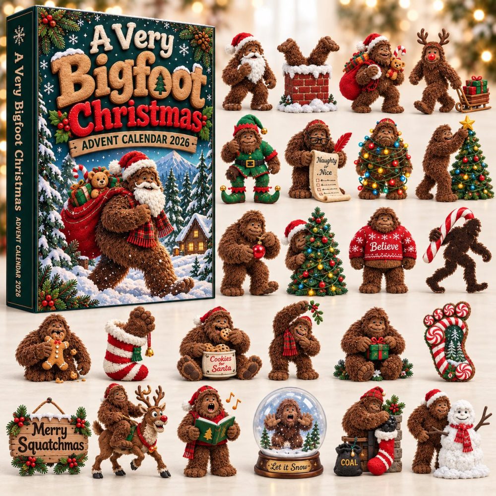 Santa Sleigh Bigfoot Christmas Advent Calendar 2026 — 24-Day Countdown With Acrylic Bigfoot & Santa Charms , Quirky Holiday Gift