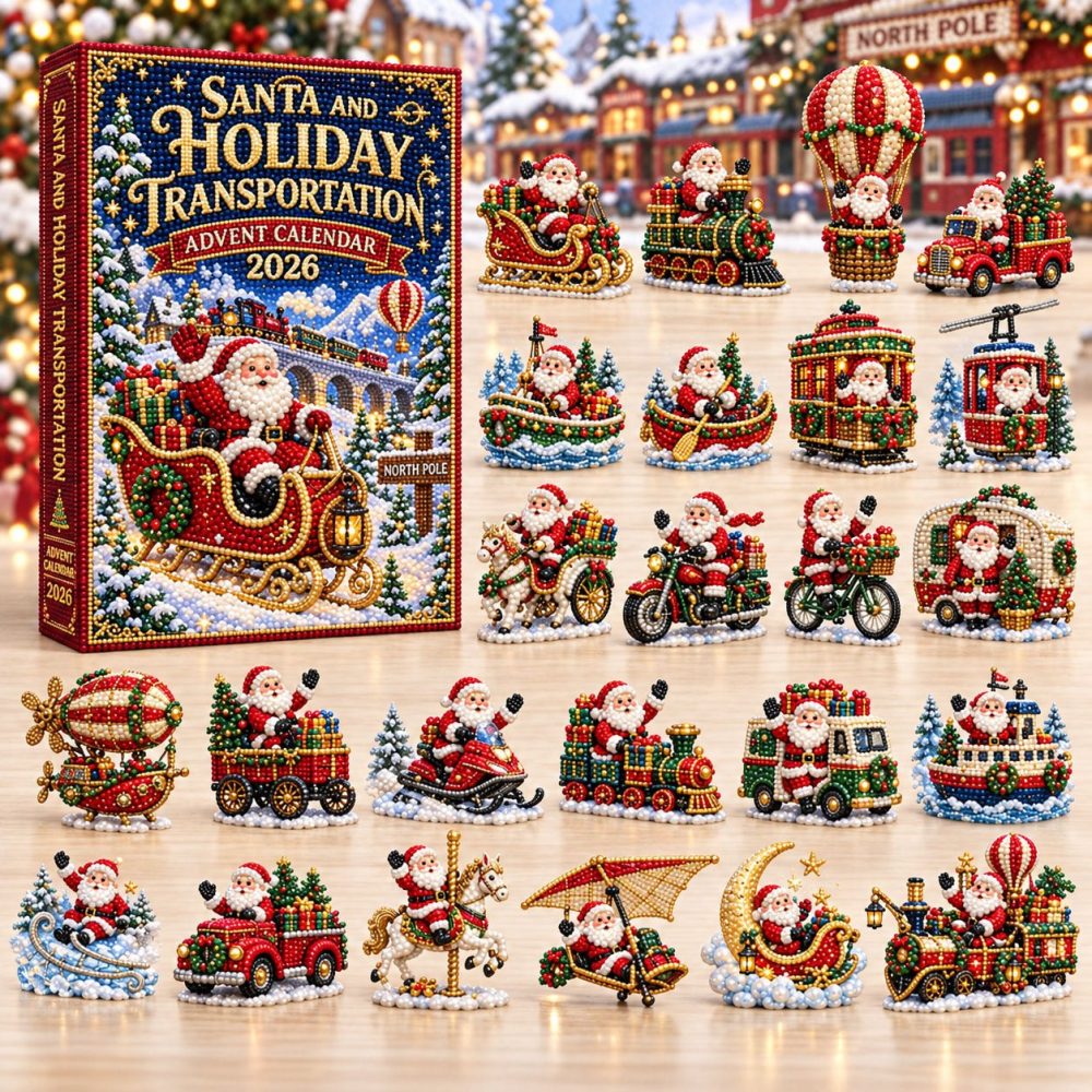 Santa Transport Advent Calendar 2026 - 24 Vehicle-Themed Acrylic Charms Featuring Sleighs, Trucks & More For Kids