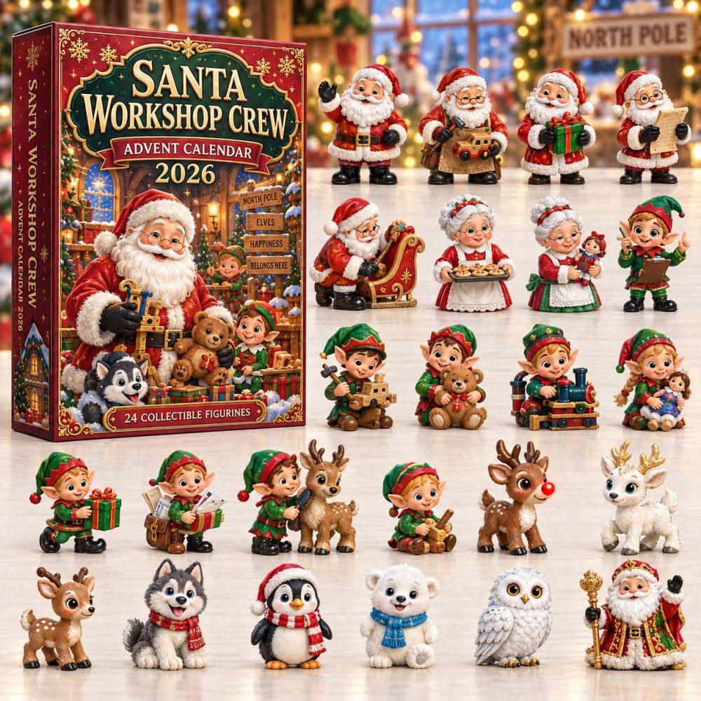 Santa'S Workshop Crew Holiday Calendar 2026 — 24 Surprise Miniatures & Acrylic Charms, Festive Collectible Set For Christmas Gifting