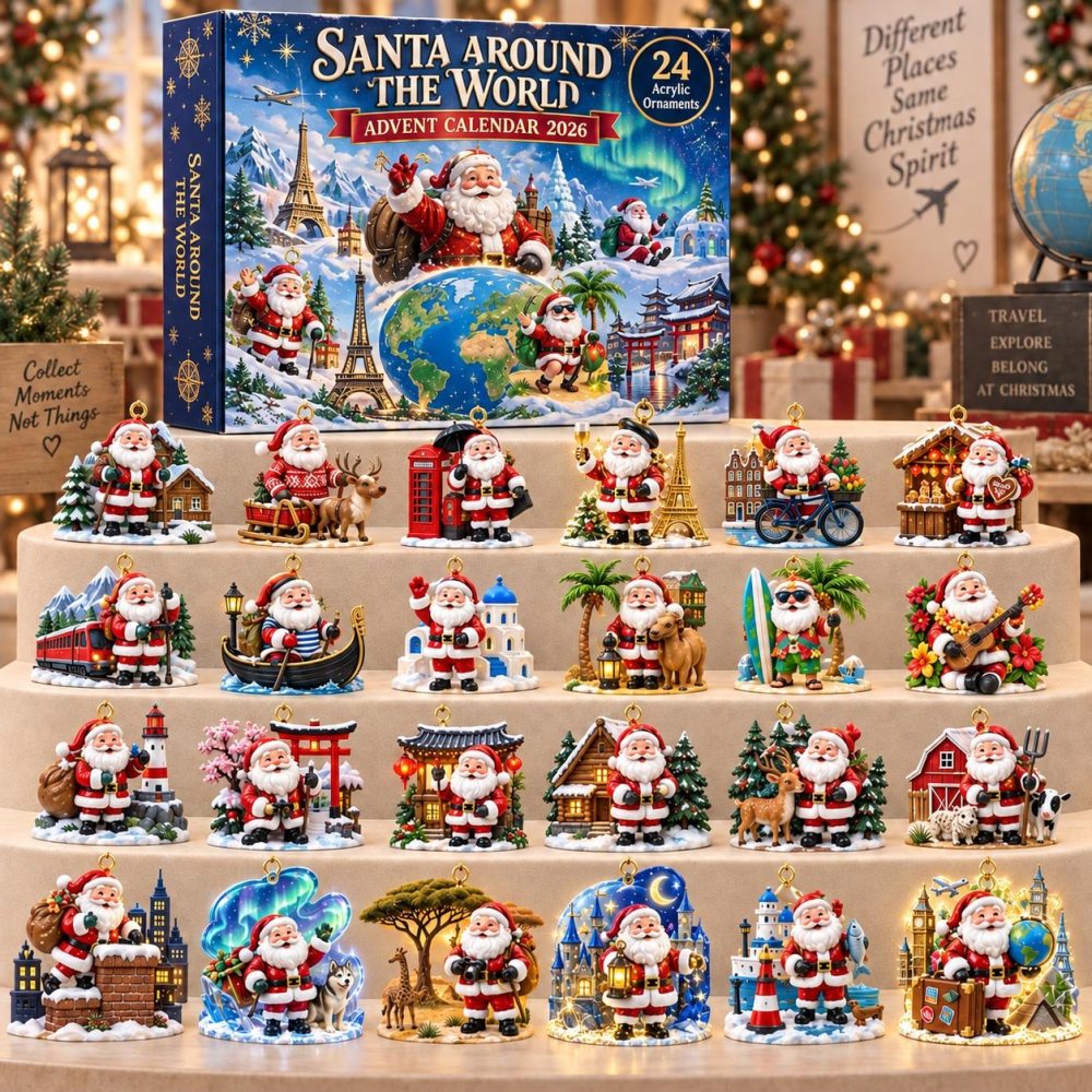 Santa World Tour 2026 Advent Calendar — 24-Day Acrylic Charm Countdown Featuring Global Santa Icons, Festive Gift & Decor