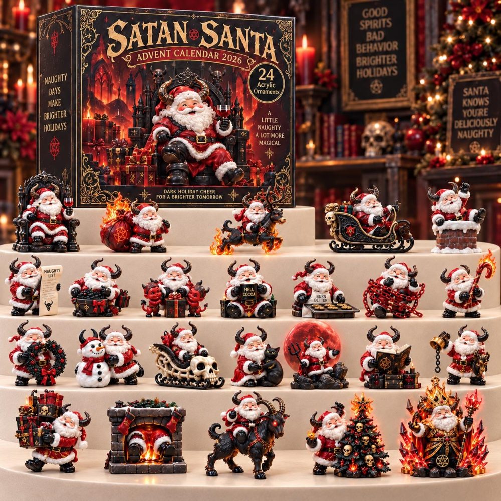 Dark Santa 'Satan Santa' Advent Calendar 2026 — 24-Day Gothic Holiday Countdown With Acrylic Charms, Unique Alternative Gift