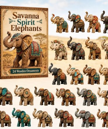 Savanna Spirit Elephants Advent Calendar 2026 — 24-Day Wooden Charm Countdown With Hand-Painted Elephant Figures, Eco-Friendly Gift
