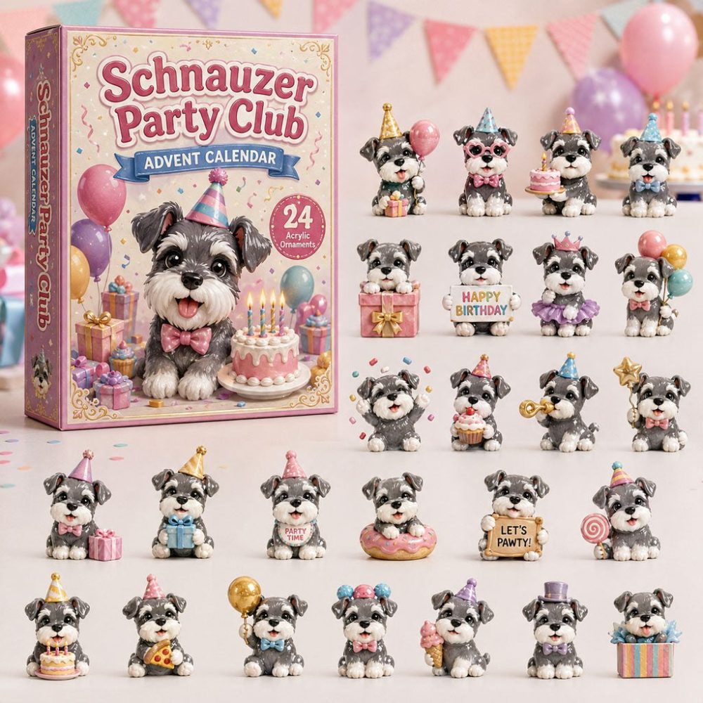 Schnauzer Party Club Holiday Advent Calendar 2026 — 24-Day Acrylic Charm Countdown, Fun Dog-Themed Gift