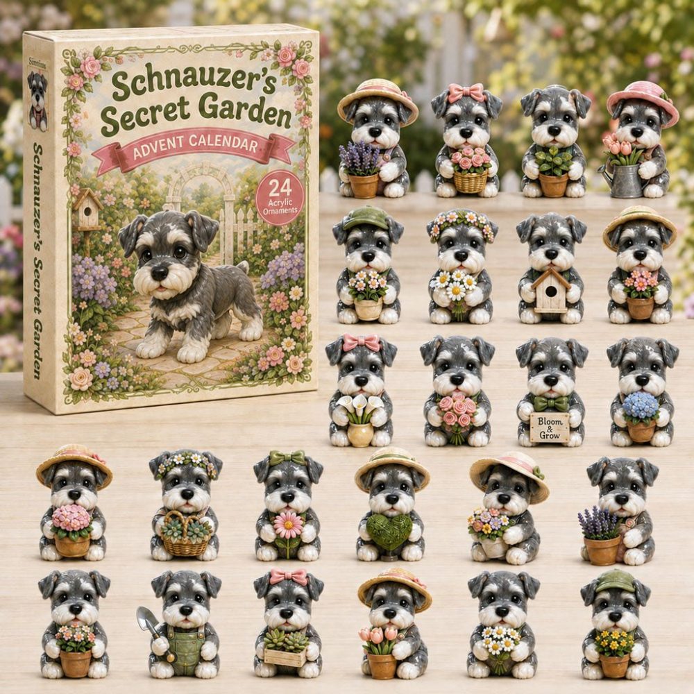 Limited Edition Schnauzer Secret Garden Advent Calendar 2026 — 24-Day Acrylic Charm Set, Floral Dog Gift