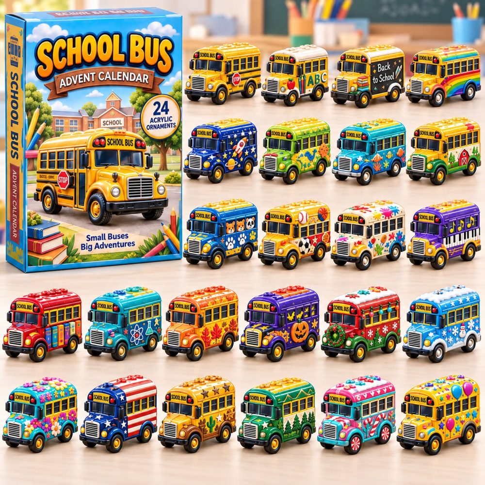 Back-To-School Bus Advent Countdown 2026 — 24-Day Acrylic Charms Calendar For Kids, Classroom & Holiday Gifts