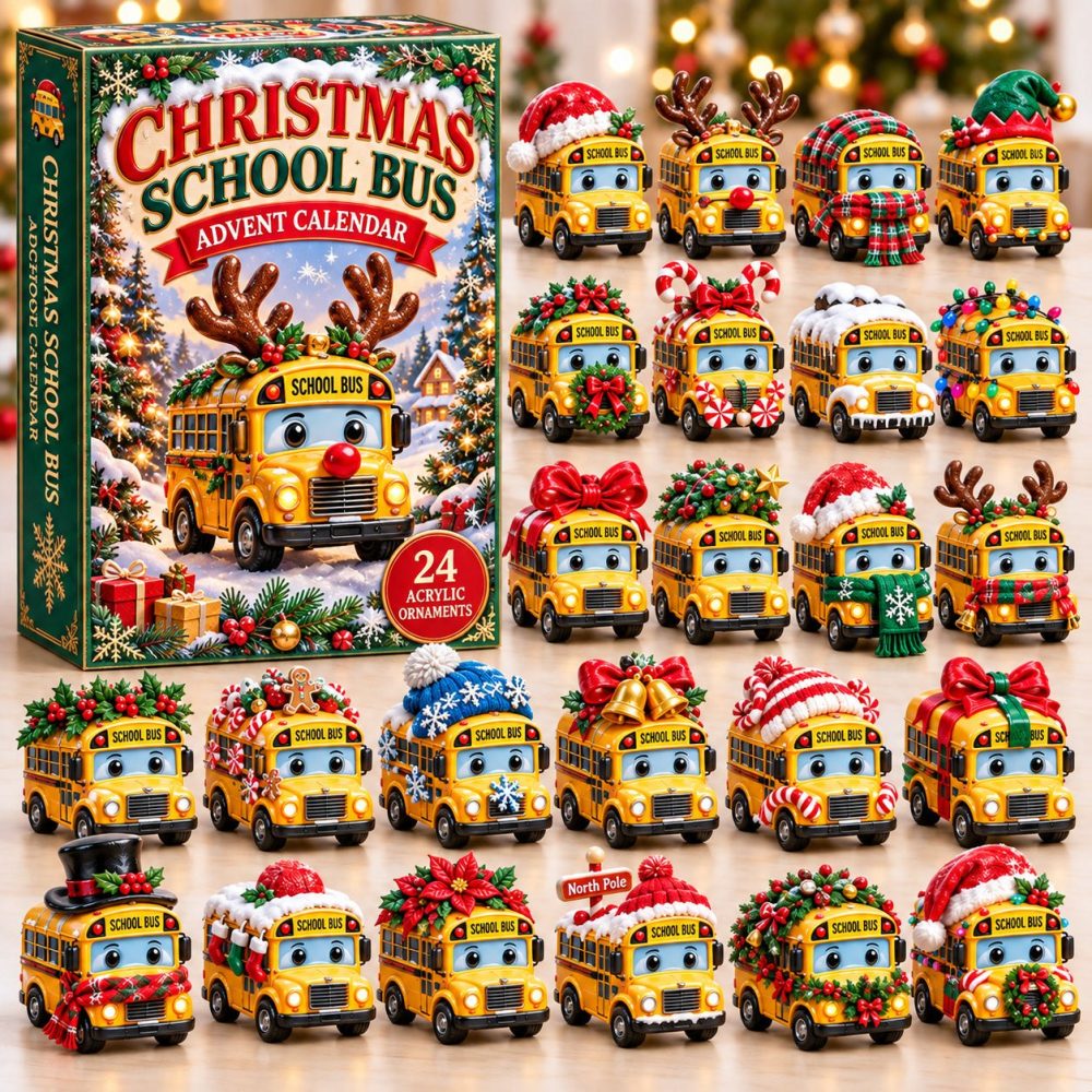 2026 School Bus Christmas Advent Calendar — 24-Day Festive Countdown With 24 Acrylic Charms, Perfect For Kids & Classrooms