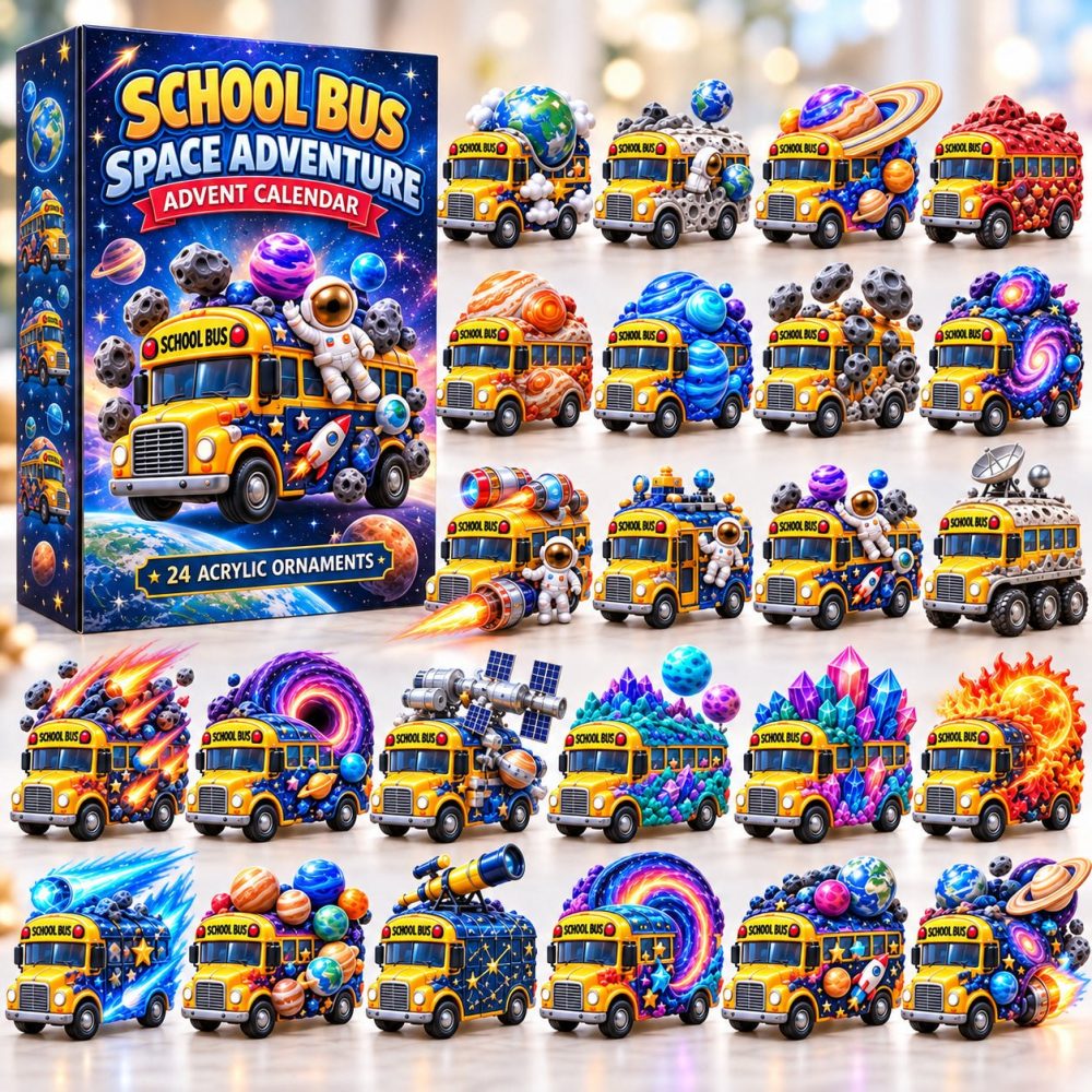 2026 School Bus Space Adventure Advent Calendar — 24-Day Galactic Countdown With Acrylic Charms, Stem-Friendly Kids Gift