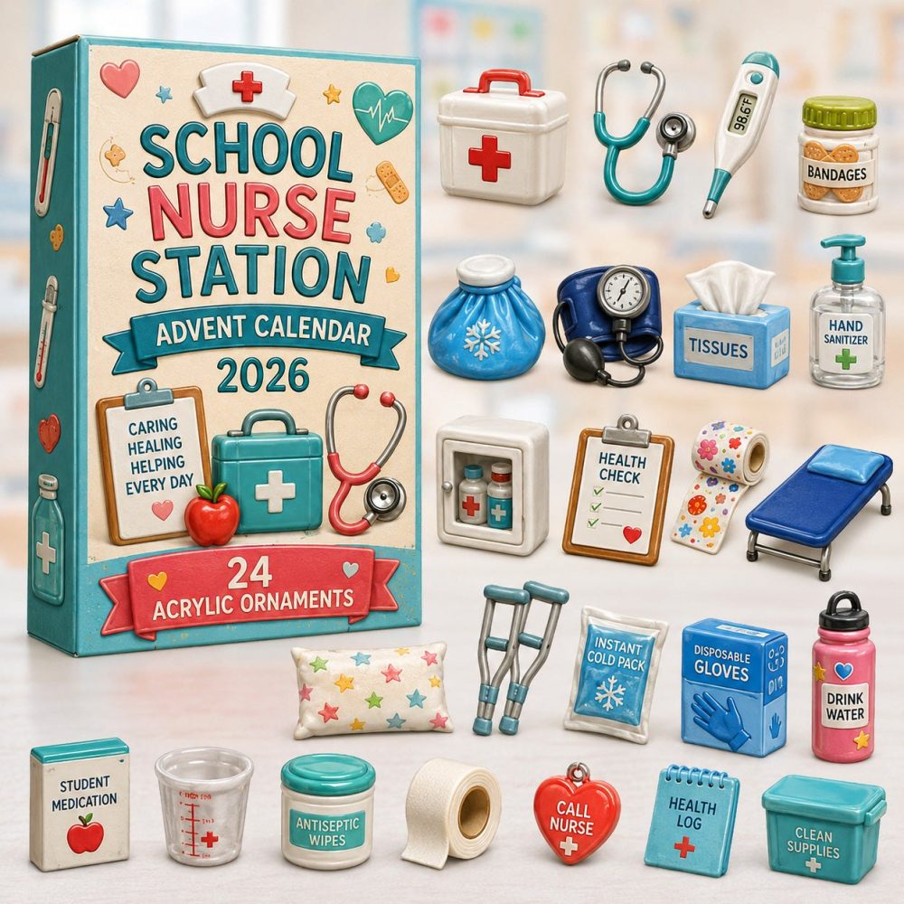 2026 School Nurse Station Advent Calendar — 24-Day Acrylic Charm Set Celebrating Nurses, Perfect Healthcare Hero Gift & Countdown Display