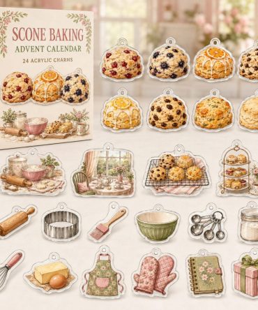 Scone Baking Advent Countdown - 24 Mini Acrylic Baking Charms, Cozy Tea-Time Gift For Bakers , Ideal Stocking Stuffer & Party Favor