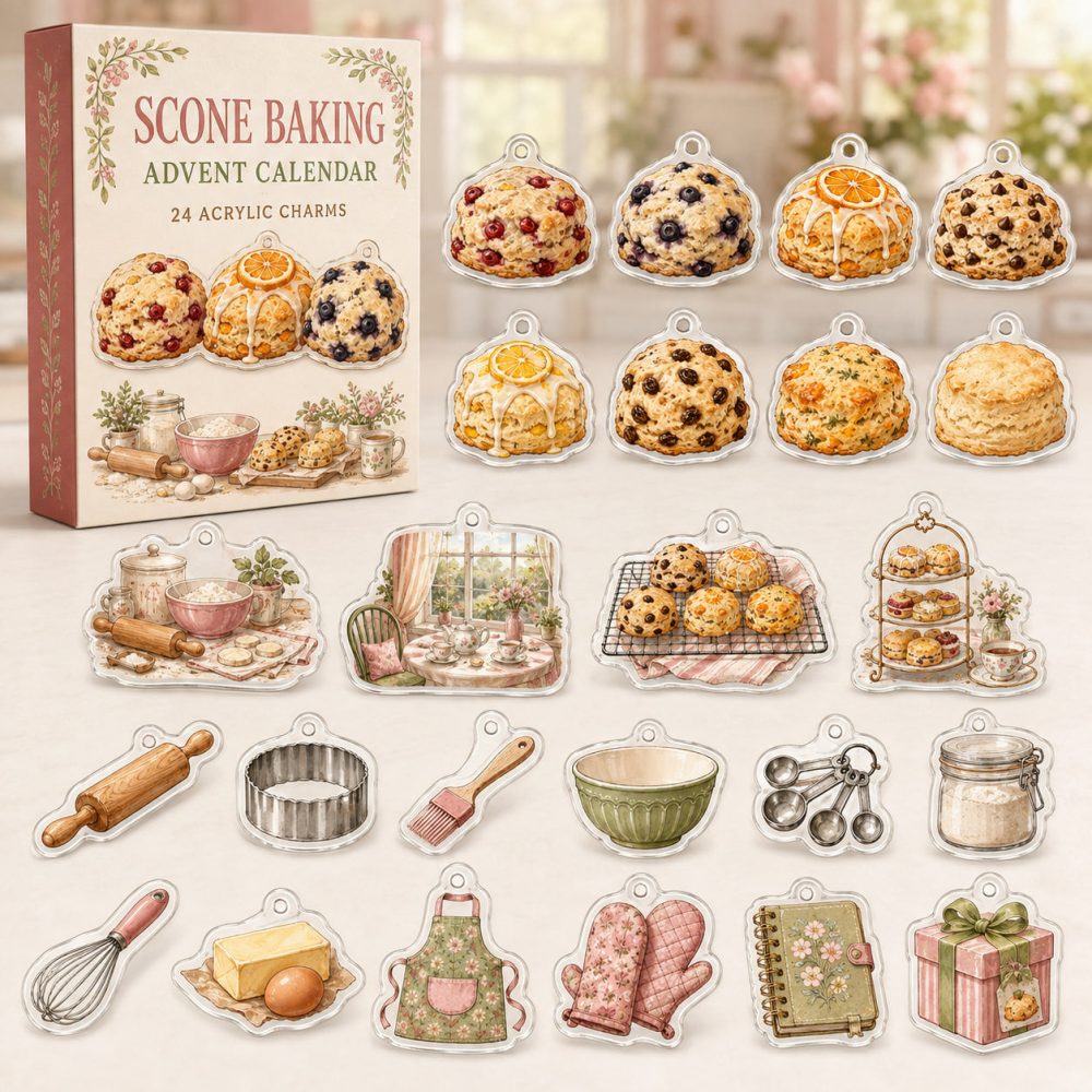 Scone Baking Advent Countdown - 24 Mini Acrylic Baking Charms, Cozy Tea-Time Gift For Bakers , Ideal Stocking Stuffer & Party Favor