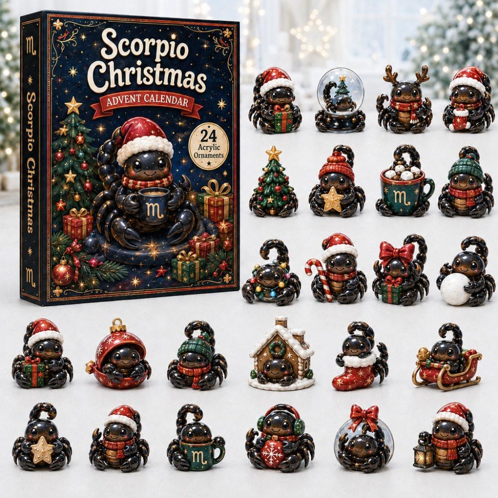 2026 Scorpio Dark Christmas Advent Calendar — 24 Moody Acrylic Zodiac Charms, Gothic Holiday Gift For Scorpio Fans