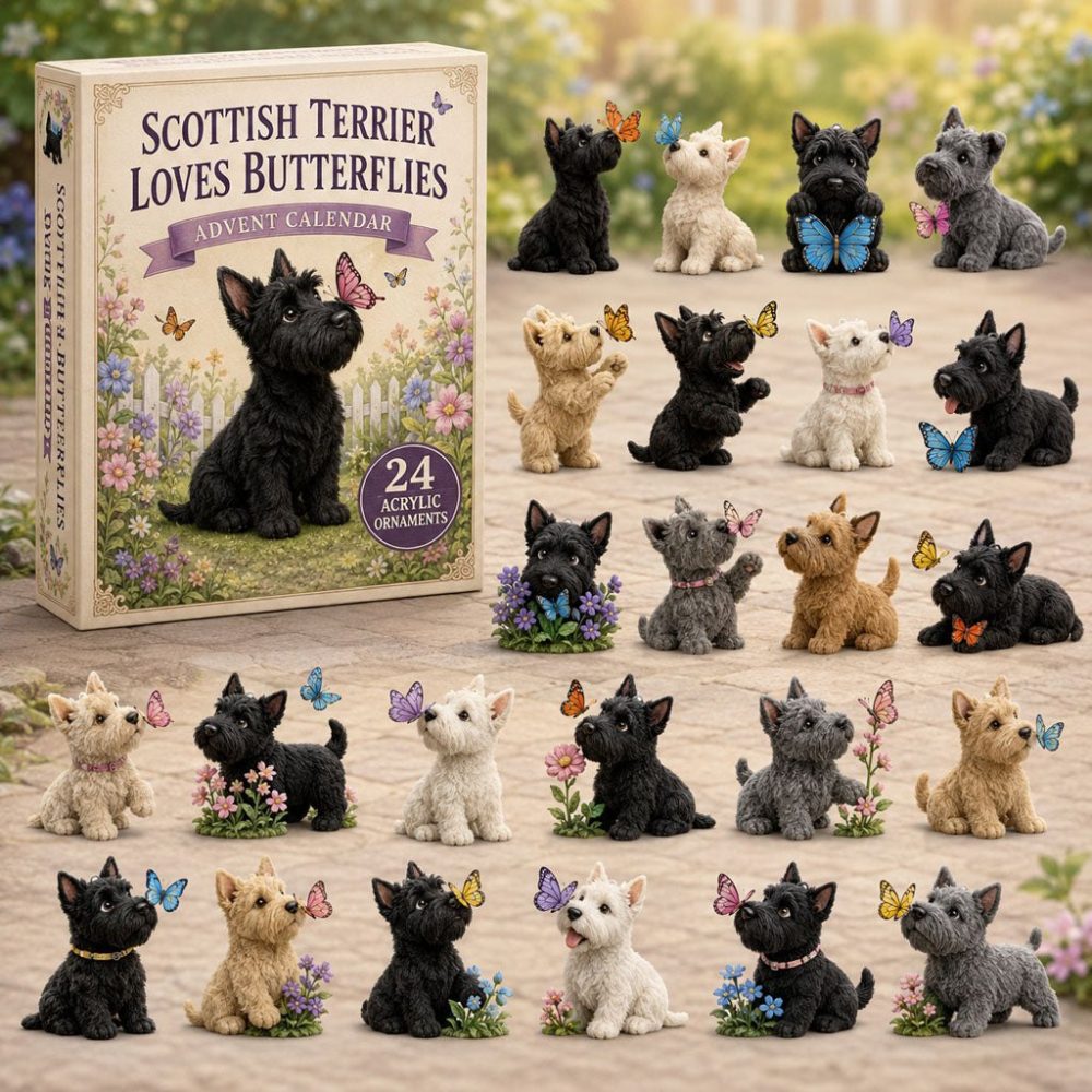 2026 Scottish Terrier Butterflies 24-Day Advent Calendar — Acrylic Charm Collector Set, Floral & Whimsical Holiday Countdown
