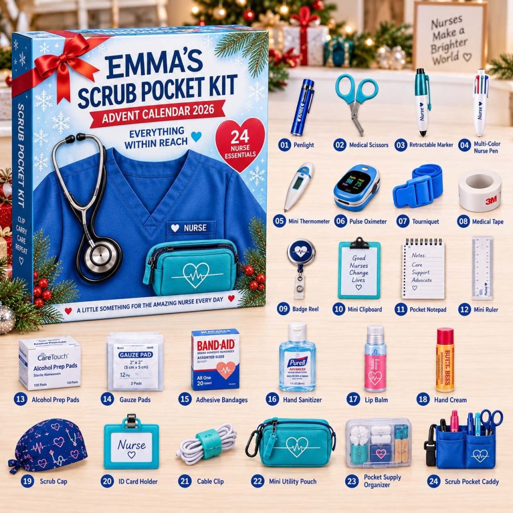 Scrub Pocket Kit 2026 Healthcare Countdown — 24 Acrylic Charms, Practical Pocket Tools & Nurse-Themed Gifts For Medical Workers