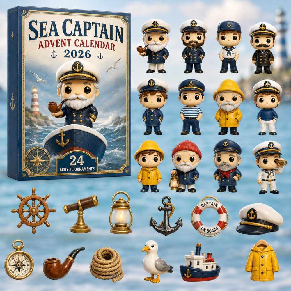 Sea Captain 24-Day Advent Calendar 2026 With Nautical Acrylic Charms — Maritime Holiday Countdown Gift For Ocean Lovers