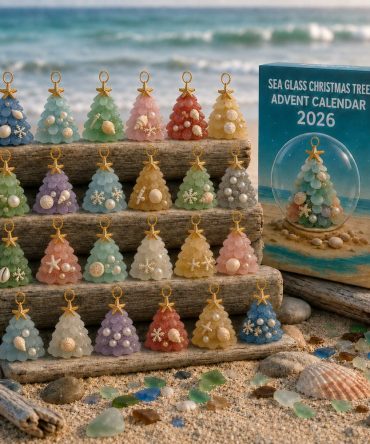 Sea Glass Christmas Tree Ornament 24-Day Advent Calendar 2026 — Ocean-Inspired Acrylic Tree Ornaments, Elegant Holiday Countdown Gift