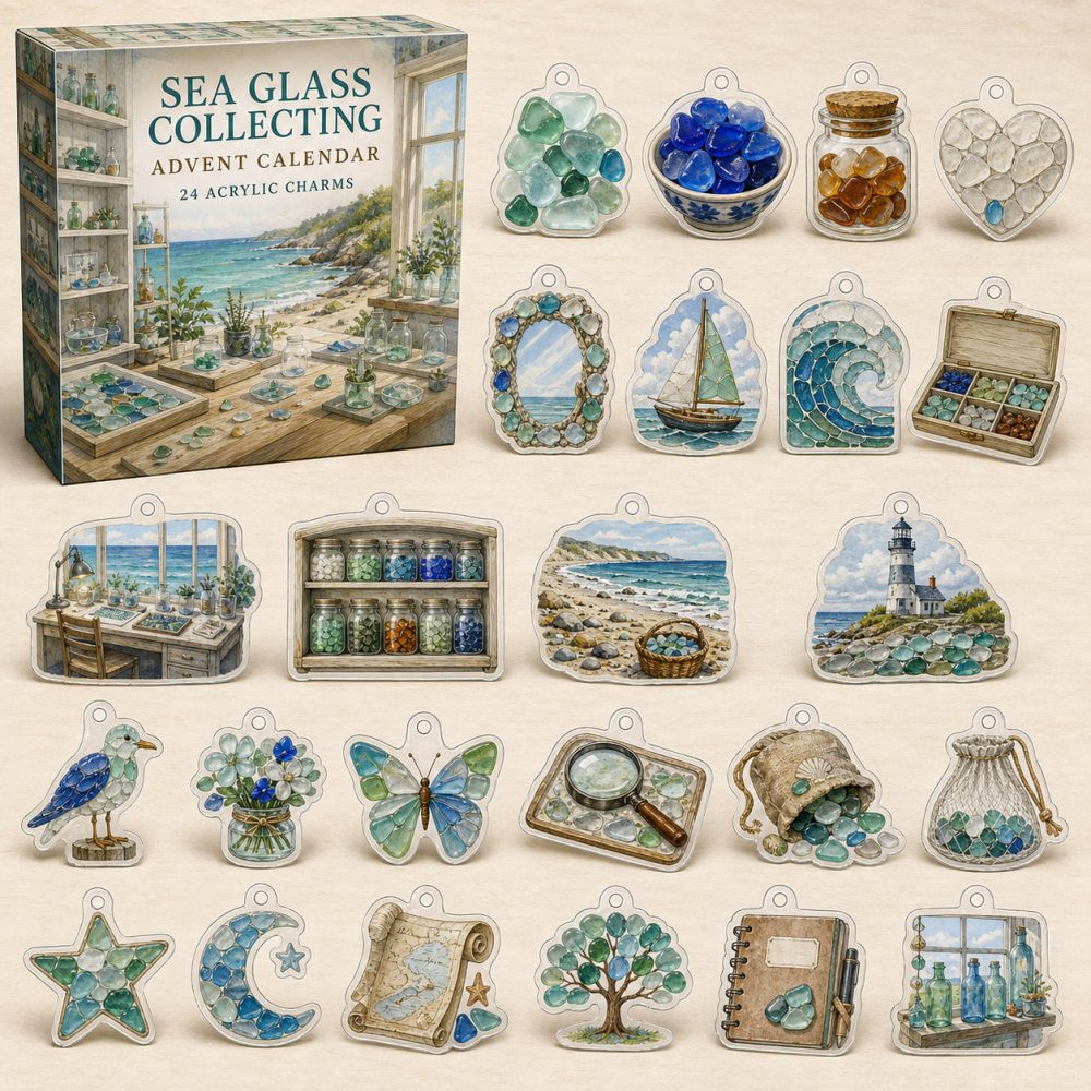 24-Day Sea Glass Collecting Charm Countdown — Ocean-Inspired Acrylic Tokens For Beachcombers, Coastal Keepsake Gift Set