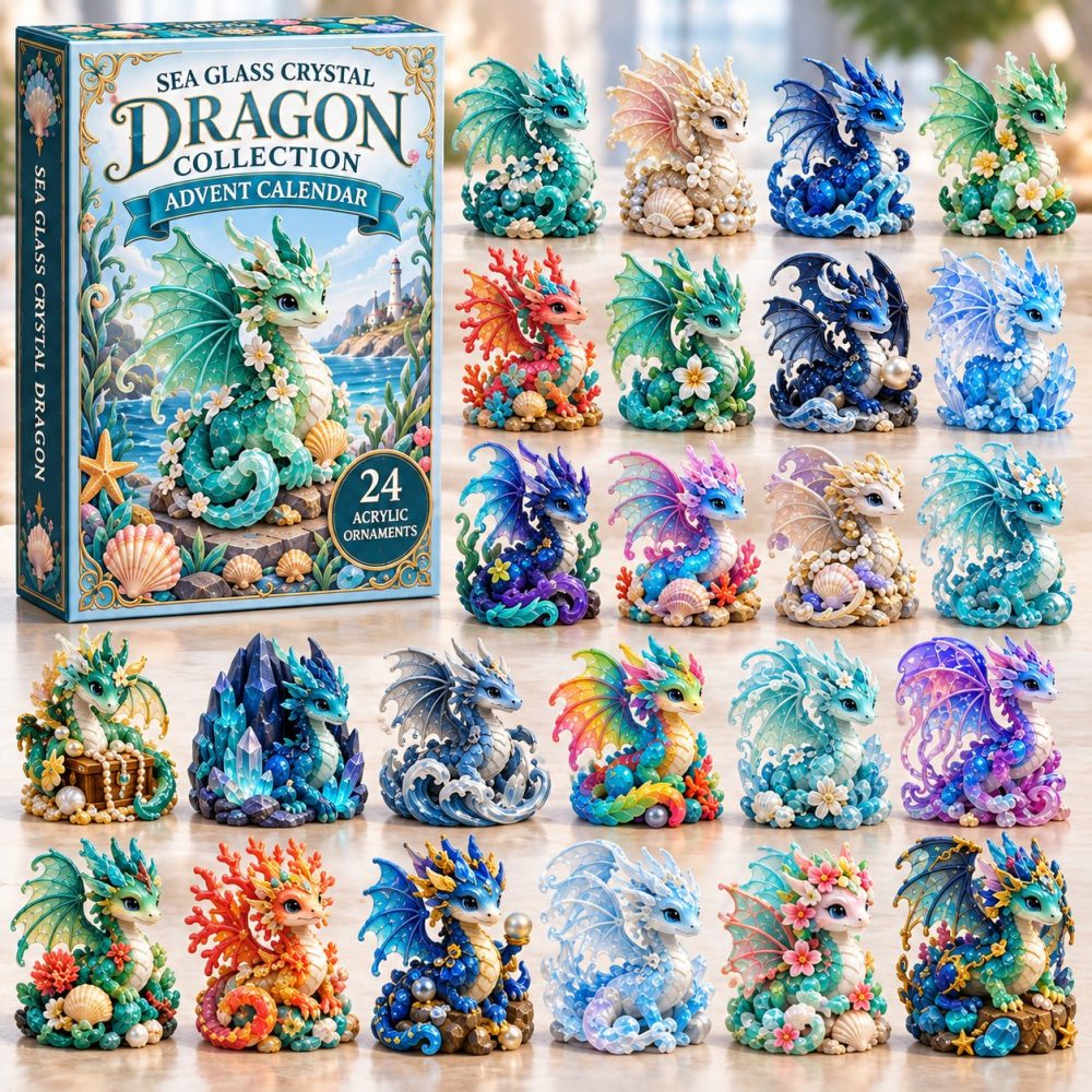 Sea Glass Dragon 2026 Advent Calendar — 24-Day Ocean Fantasy Acrylic Charms, Iridescent Dragon Keepsake Holiday Gift