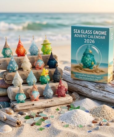Sea Glass Gnome 24-Day Advent Calendar 2026 — Coastal Gnome Acrylic Charms, Beach-Themed Holiday Countdown & Gift