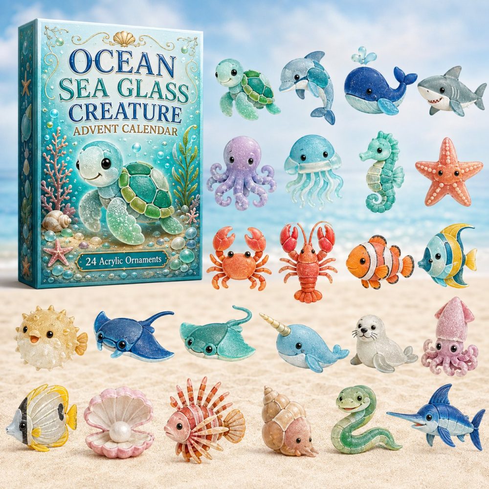 Sea Glass Ocean Friends 2026 Holiday Advent Calendar - 24-Day Acrylic Charms Set For Beach Lovers & Kids