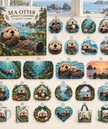 Sea Otter 24-Day Holiday Advent Calendar — 24 Collectible Acrylic Animal Charms, Cute Countdown Gift For Ocean Fans