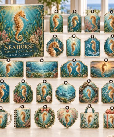Seahorse 24-Day Acrylic Charm Countdown — Elegant Reef Creature Advent Box With 24 Mini Charms, Perfect Gift For Ocean Lovers & Crafters