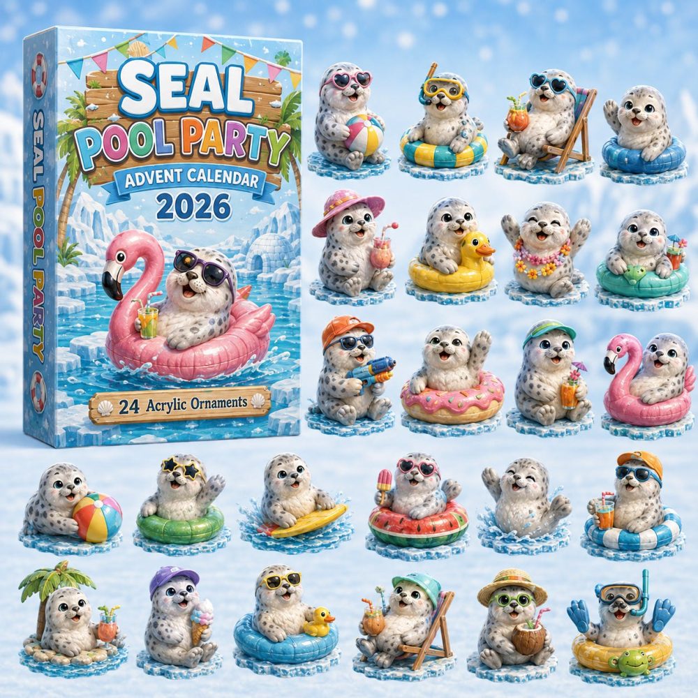 2026 Seal Pool Party Advent Calendar — 24 Beachy Acrylic Charms, Mini Seal Collectibles & Summer-Themed Countdown Gift For Kids