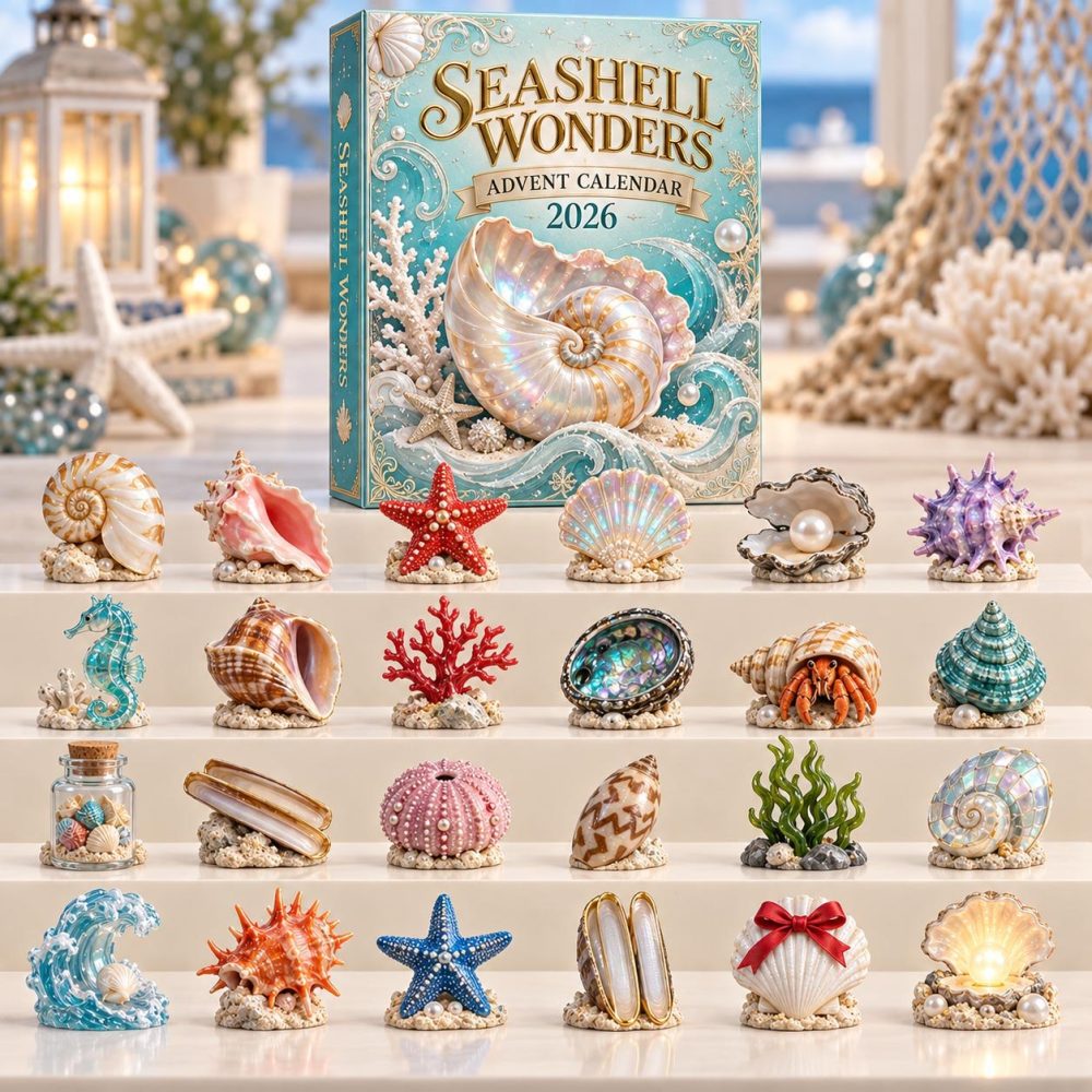 Seashell Wonders Advent Calendar 2026 — 24-Day Acrylic Charms Countdown, Beach-Themed Holiday Decoration & Gift