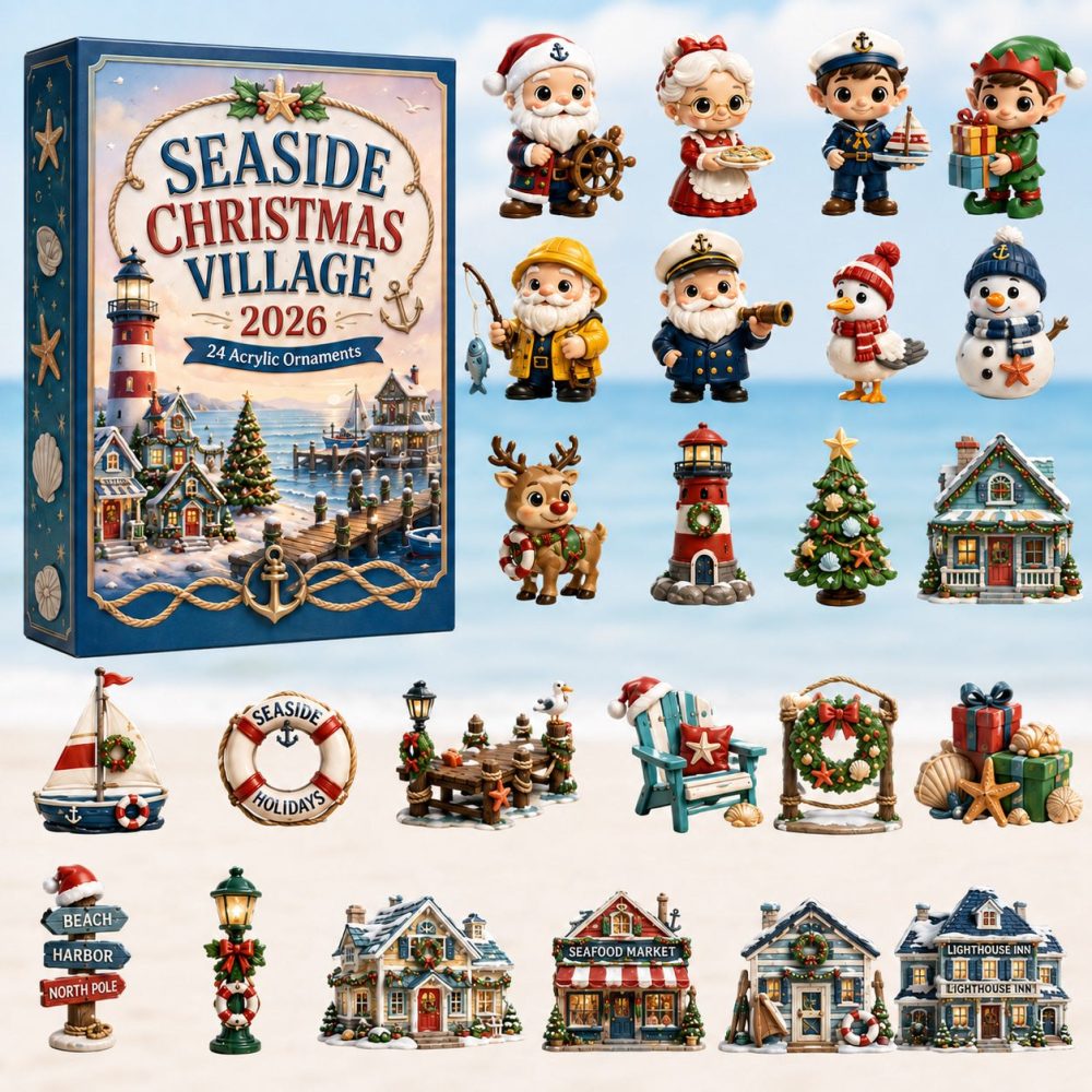 Seaside Village Toy Advent Calendar 2026 — 24-Day Acrylic Charm Countdown With Coastal Holiday Miniatures
